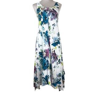 Context Lord & Taylor Watercolor Floral Linen Blend Sleeveless Midi Dress | Med